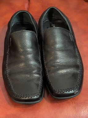 Vtg PRADA Black Leather Slip-On Men's Loafers Sz 8 Driving GUC